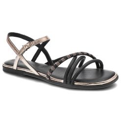 Czarne Sandały Tamaris Eleganckie Wygodne Buty Damskie. Czarne sandały damskie Tamaris, bez wzorów, bez obcasa, bez zapięcia. Za 179.00 zł.