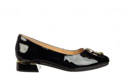 Półbuty Loretta Vitale E40305A Black 514250, Czarny, Skóra lakierowana - 41. Czarne półbuty damskie Loretta Vitale, bez wzorów, z lakierowanej skóry, eleganckie, bez obcasa, na obcasie, bez zapięcia. W wyprzedaży za 242.10 zł.