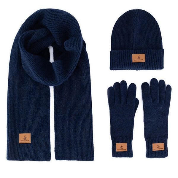 Zestaw czapka, szalik i rękawiczki Beverly Hills Polo Club. Niebieskie rękawiczki męskie Beverly Hills Polo Club, na zimę, bez wzorów. Za 159.99 zł.
