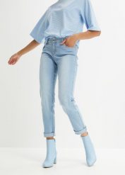 Dżinsy ze stretchem, Straight, mid waist. Niebieskie jeansy damskie bonprix, bez wzorów, z jeansu. Za 109.99 zł.