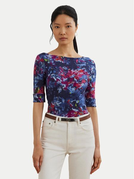 LAUREN RALPH LAUREN Bluzka 200971065001 Granatowy Slim Fit. Niebieskie bluzki damskie Lauren Ralph Lauren, xs, bez wzorów, z bawełny, bez kołnierzyka, bez ramiączek. Za 219.99 zł.