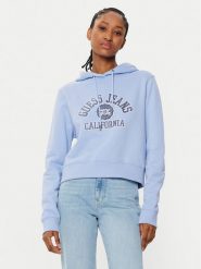 Guess Bluza W5RQ29 K68I4 Niebieski Regular Fit. Niebieskie bluzy damskie Guess, xxl, z aplikacjami, z bawełny, bez ramiączek, bez kaptura. Za 189.99 zł.
