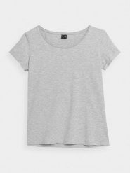 4F T-shirt regular gładki damski S. Szare t-shirty damskie 4F, s, bez wzorów, z bawełny, bez kołnierzyka, bez ramiączek. Za 49.99 zł.