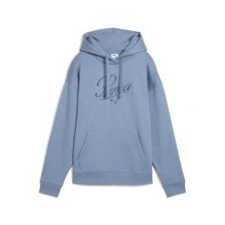 Damska bluza z kapturem Essentials Script Comfort PUMA Cool Blue. Niebieskie bluzy damskie Puma, bez wzorów, eleganckie, bez ramiączek, z kapturem. Za 249.00 zł.