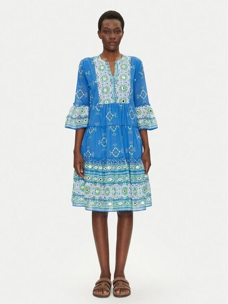 Iconique Sukienka letnia IC25-091 Niebieski Regular Fit. Niebieskie sukienki damskie Iconique, na lato, m, bez wzorów, z bawełny, bez kołnierzyka, bez ramiączek. Za 309.99 zł.