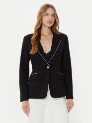 Guess Marynarka W5RN41 KCMU2 Czarny Regular Fit. Czarne marynarki i żakiety damskie Guess, z aplikacjami, z syntetyku, bez kołnierzyka, bez ramiączek. Za 349.99 zł.