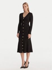 Guess Sukienka dzianinowa W6RK02 Z3700 Czarny Regular Fit. Czarne sukienki damskie Guess, xl, z aplikacjami, z dzianiny, bez kołnierzyka, bez ramiączek. Za 659.99 zł.