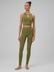 4F Legginsy do jogi bezszwowe damskie - oliwkowe XS/S. Brązowe legginsy damskie 4F, bez wzorów, z włókna. Za 129.99 zł.