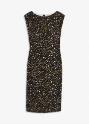 Sukienka z dżerseju. Brązowe sukienki damskie bonprix, bez wzorów, z dżerseju, eleganckie, bez kołnierzyka, bez ramiączek. Za 59.99 zł.