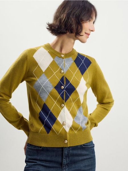 Wełniany kardigan - warm olive. Zielone kardigany damskie Reserved, l, bez wzorów, z wełny, bez kołnierzyka. Za 239.99 zł.