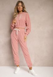 Różowe Dresowe Spodnie z Bawełną High Waist Wykończone w Pasie Gumką Ekadela. Czerwone spodnie dresowe damskie Renee, bez wzorów, z bawełny, z podwyższonym stanem. Za 49.99 zł.