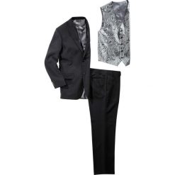 Garnitur 5-częściowy (marynarka, spodnie, kamizelka, krawat i chusteczka do butonierki) bonprix czarny. Czarne garnitury męskie bonprix, bez wzorów, eleganckie. Za 399.99 zł.