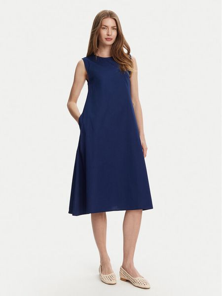 Selmark Sukienka letnia BL495 Granatowy Regular Fit. Niebieskie sukienki damskie Selmark, na lato, s, bez wzorów, z bawełny, bez kołnierzyka, bez ramiączek. Za 139.99 zł.