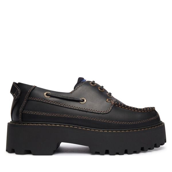 Półbuty Tommy Jeans. Czarne półbuty damskie Tommy Jeans, bez wzorów, z jeansu, bez obcasa, na płaskiej podeszwie, bez zapięcia. Za 331.99 zł.