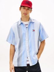 Tommy Jeans koszula bawełniana Mężczyźni Comfort Fit Bawełna (100%) niebieski, M. Niebieskie koszule męskie Tommy Jeans, m, bez wzorów, z bawełny, klasyczne, bez kołnierzyka, bez ramiączek. Za 279.95 zł.