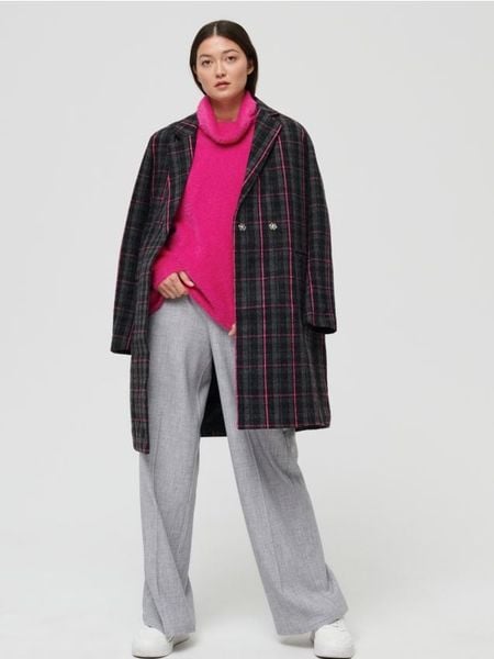 Długi płaszcz w kratę - wielobarwny. Płaszcze damskie Sinsay, l, bez wzorów, bez kołnierzyka, bez kaptura. Za 139.99 zł.
