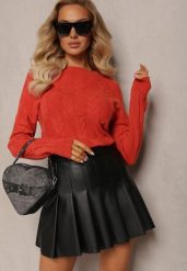 Pomarańczowy Warkoczowy Sweter z Długim Rękawem i Ściągaczami Kaviss. Brązowe swetry nierozpinane damskie Renee, bez wzorów, z dzianiny, casualowe, bez kołnierzyka, bez ramiączek. Za 69.99 zł.