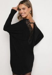 Czarny Sweter z Wiskozą i Modalem oraz Ozdobnym Wiązaniem Zinnisca. Czarne swetry nierozpinane damskie Born2be, uniwersalny, bez wzorów, z jeansu, eleganckie, bez kołnierzyka, bez ramiączek. Za 99.99 zł.