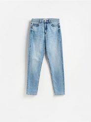 Jeansy mom fit slim long leg - niebieski. Niebieskie jeansy damskie Reserved, bez wzorów, z bawełny. Za 129.99 zł.