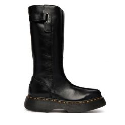 Kozaki Dr. Martens. Czarne kozaki damskie Dr. Martens, bez wzorów, bez obcasa, na płaskiej podeszwie, bez zapięcia. Za 1,039.00 zł.