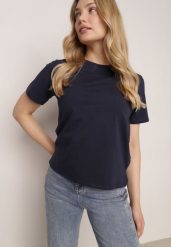 Granatowy T-shirt z Bawełny z Dłuższym Tyłem i Rozcięciami po Bokach Cordalea. Niebieskie t-shirty damskie Born2be, m, bez wzorów, z bawełny, eleganckie, bez kołnierzyka, bez ramiączek. Za 39.99 zł.