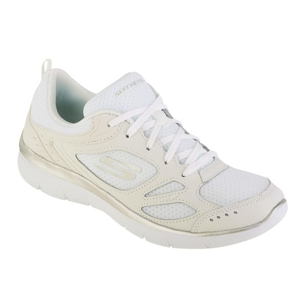 Buty sportowe Sneakersy damskie, Skechers Summits Suited. Białe obuwie sportowe damskie Skechers, bez wzorów, z materiału, bez zapięcia, trekkingowe, Skechers Sport. Za 209.99 zł.
