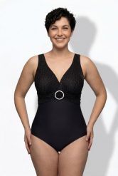 Damskie Strój kąpielowy ozdobne kółko miękkie miseczki. Czarne stroje kąpielowe damskie Ulla Popken, plus size, bez wzorów, z elastanu. Za 191.99 zł.