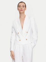 ViCOLO Marynarka TB0790 Biały Regular Fit. Białe marynarki i żakiety damskie ViCOLO, bez wzorów, ze lnu, bez kołnierzyka, bez ramiączek. Za 659.99 zł.