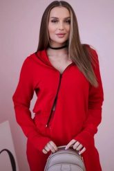 Komplet dresowy bluza z dłuższym bokiem czerwony. Czerwone bluzy damskie KESI, l, bez wzorów, z bawełny, bez ramiączek, bez kaptura. Za 334.56 zł.