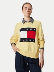 Tommy Jeans Sweter Flag DW0DW23450 Żółty jasny Regular Fit. Żółte swetry nierozpinane damskie Tommy Jeans, s, bez wzorów, z bawełny, bez kołnierzyka, bez ramiączek. Za 489.99 zł.