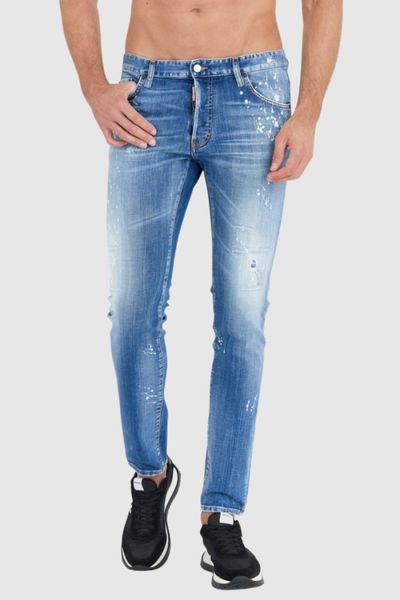 DSQUARED2 Niebieskie męskie jeansy medium bleached spots wash cool guy, Rozmiar 46. Niebieskie jeansy męskie Dsquared2, z jeansu. W wyprzedaży za 1,520.99 zł.