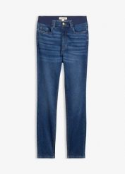 Dżinsy Skinny z wysokim stanem, wygodna talia. Niebieskie jeansy damskie bonprix, bez wzorów, z jeansu, z podwyższonym stanem. Za 149.99 zł.
