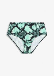 Figi bikini z wysoką talią. Zielone bikini bonprix, bez wzorów. Za 47.99 zł.