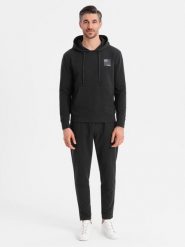 Komplet dresowy męski bluza z kapturem + spodnie dresowe - czarny V1 - Rozmiar: M. Czarne bluzy męskie Ombre Clothing, m, bez wzorów, z bawełny, wizytowe, bez ramiączek, z kapturem. W wyprzedaży za 299.99 zł.