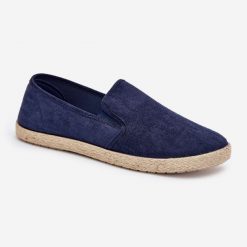 Boto Espadryle Tenisówki Męskie Z Eko Zamszu Granatowe Lunaria niebieskie. Niebieskie trampki męskie na lato, bez wzorów, eleganckie, bez zapięcia. Za 124.76 zł.