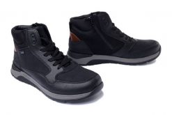RIEKER TEX 39602-00 black, trzewiki męskie. Czarne botki męskie Rieker, na zimę, bez wzorów, z wełny, bez obcasa, bez zapięcia. Za 439.90 zł.