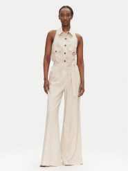ACCESS FASHION Kombinezon 53-5500-133 Beżowy Regular Fit. Brązowe sukienki damskie ACCESS FASHION, bez wzorów, ze lnu, bez kołnierzyka, bez ramiączek. Za 439.99 zł.