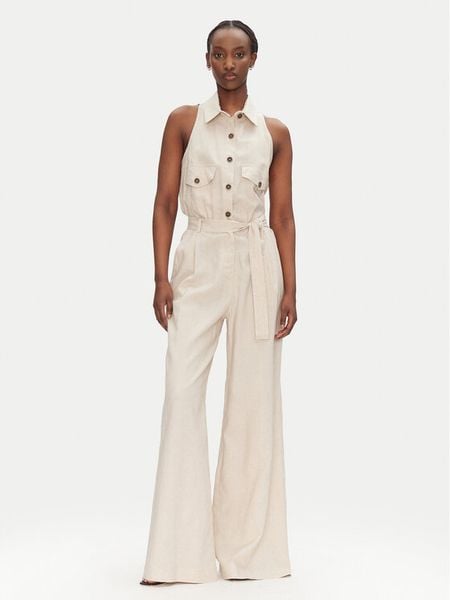 ACCESS FASHION Kombinezon 53-5500-133 Beżowy Regular Fit. Brązowe sukienki damskie ACCESS FASHION, bez wzorów, ze lnu, bez kołnierzyka, bez ramiączek. Za 399.99 zł.