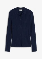 Cienki sweter zapinany na guziki. Niebieskie swetry nierozpinane damskie bonprix, bez wzorów, z dzianiny, bez kołnierzyka, bez ramiączek. Za 99.99 zł.