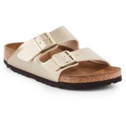 Klapki damskie Birkenstock Arizona BS. Żółte klapki damskie Birkenstock, bez wzorów, z materiału, bez obcasa, bez zapięcia. Za 339.00 zł.
