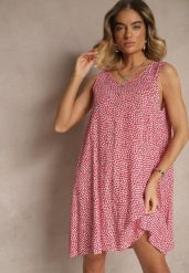 Czerwona Sukienka Rozkloszowana z Bawełny z Guzikami i Kwiatami Lisariela. Czerwone sukienki damskie Renee, na co dzień, l, bez wzorów, z bawełny, eleganckie, bez kołnierzyka, bez ramiączek, mini, proste. Za 39.99 zł.