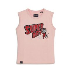 Damski wąski tank top Superdry Retro. Czerwone topy damskie Superdry, bez wzorów, retro, bez kołnierzyka, bez ramiączek. W wyprzedaży za 152.60 zł.