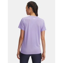 Koszulka T-Shirt Damski Under Armour Oddychająca Lekka Tech SSV. Fioletowe bluzki damskie Under Armour, bez wzorów, sportowe, bez kołnierzyka, bez ramiączek. Za 119.99 zł.