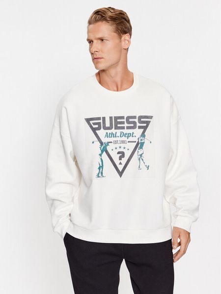 Guess Bluza Z3BQ08 KBXX1 Biały Regular Fit. Białe bluzy męskie Guess, m, z aplikacjami, z bawełny, bez ramiączek, bez kaptura. Za 239.99 zł.