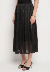 Czarna Rozkloszowana Spódnica z Gumką w Talii Zdobiona Cyrkoniami Folinetia. Czarne spódnice damskie Born2be, na co dzień, l, z aplikacjami, eleganckie, midi, proste. Za 74.99 zł.