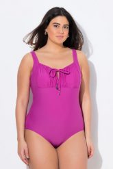 Damski Strój kąpielowy marszczenie fiszbina bez miękkich miseczek. Fioletowe stroje kąpielowe damskie Ulla Popken, plus size, bez wzorów, z elastanu. Za 233.99 zł.