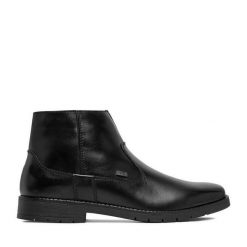 Botki Rieker. Czarne botki męskie Rieker, bez wzorów, bez obcasa, bez zapięcia. Za 439.99 zł.