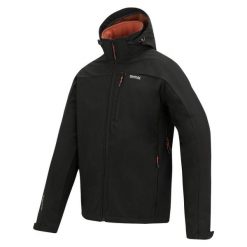 Męska wodoodporna kurtka softshell Arana z kapturem. Czarne kurtki sportowe męskie Regatta, m, bez wzorów, z elastanu, z kapturem, trekkingowe. Za 329.99 zł.