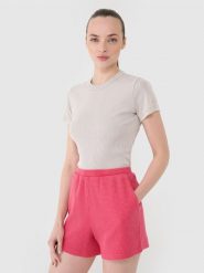 4F Spodenki casual z dzianiny waflowej damskie - różowe XS. Czerwone szorty damskie 4F, bez wzorów, z bawełny, casualowe. W wyprzedaży za 49.99 zł.