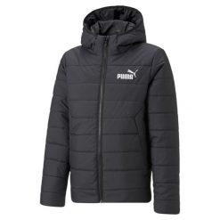 Młodzieżowa ocieplana kurtka Essentials PUMA Black. Czarna kurtki męskie Puma, m, bez wzorów, z puchu, bez ramiączek, bez kaptura, trekkingowe. Za 220.99 zł.